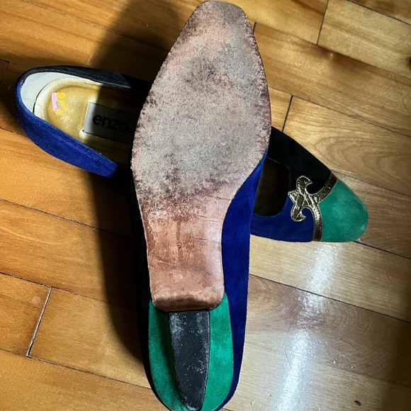 VINTAGE Designer ENZO ANGIOLINI Blue Green Suede Slip On Flats, size 8 1/2 - Picture 2 of 4